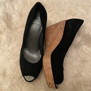 Stuart Weitzman Black Suede Cork Wedge Pumps | EU 40, US 9 ASO Kate Middleton